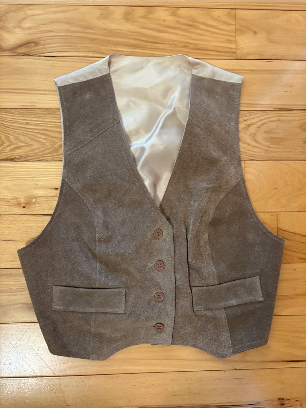 Genuine Suede Leather Taupe Women's Vest - Classic Button Front